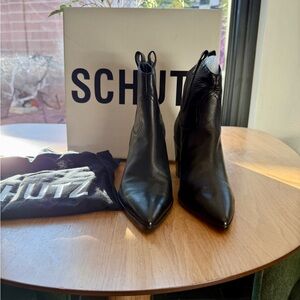 Schutz Black Leather Women's Ankle Boots